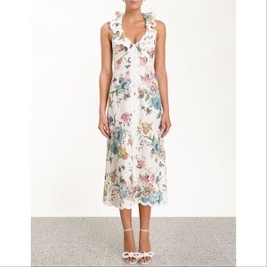 Zimmermann Linen Midi Dress in Cream Blossom